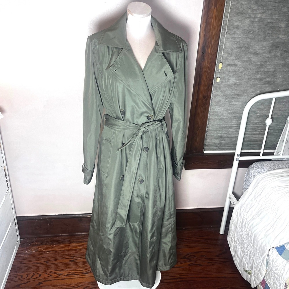 JG Hook Womens Olive Green Double Breasted Belted Trench Coat Size 16 Duster